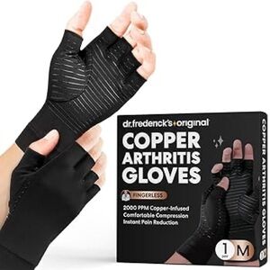 COPPER HEAL Black Copper Infused Fingerless Right Gloves Arthritis Carpal Tunnel
